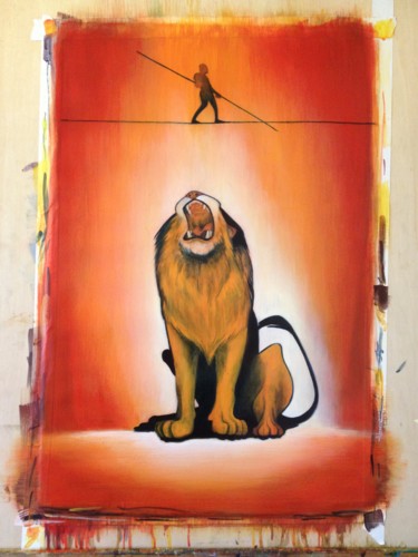 Painting titled "Tightrope-Lion prog…" by Oberlin The Artist, Original Artwork, Acrylic