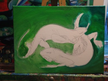 Peinture intitulée "Iguana Painting 2" par Oberlin The Artist, Œuvre d'art originale, Acrylique