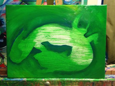 Painting titled "Iguana Painting 4" by Oberlin The Artist, Original Artwork, Acrylic