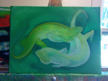 Картина под названием "Iguana Painting 5" - Oberlin The Artist, Подлинное произведение искусства, Акрил