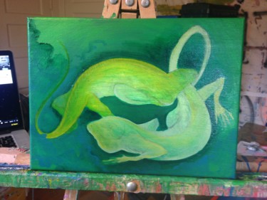 Painting titled "Iguana Painting 7" by Oberlin The Artist, Original Artwork, Acrylic