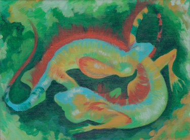 Schilderij getiteld "Iguana Painting 8" door Oberlin The Artist, Origineel Kunstwerk, Acryl