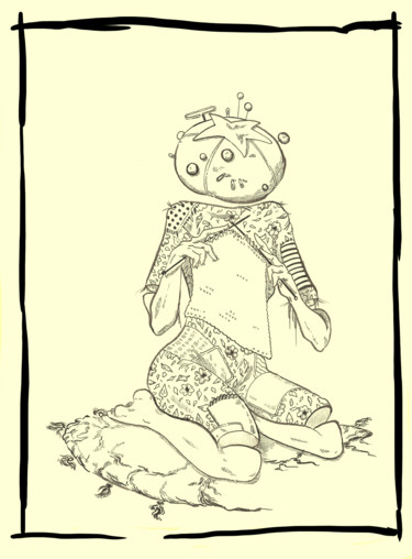 「Stitched」というタイトルの描画 Oberlin The Artistによって, オリジナルのアートワーク, インク