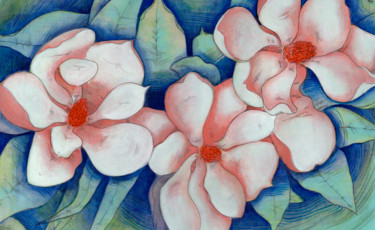 Peinture intitulée "Magnolias" par Oberlin The Artist, Œuvre d'art originale, Acrylique