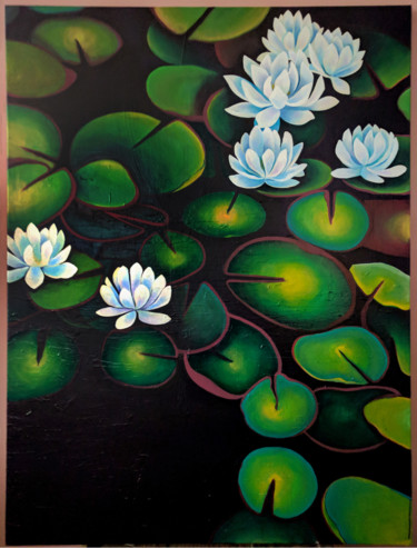 Malarstwo zatytułowany „Lily Pond” autorstwa Oberlin The Artist, Oryginalna praca, Akryl