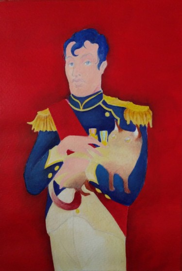 Painting titled "Napoleon & Cat 2" by Oberlin The Artist, Original Artwork, Acrylic