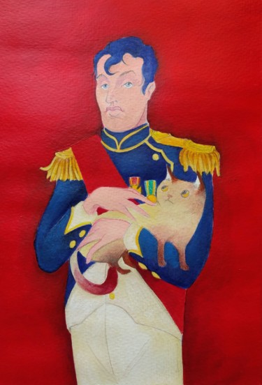 Ζωγραφική με τίτλο "Napoleon & Cat 3" από Oberlin The Artist, Αυθεντικά έργα τέχνης, Ακρυλικό