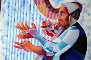 Schilderij getiteld "The Harpist" door Oberlin The Artist, Origineel Kunstwerk, Acryl