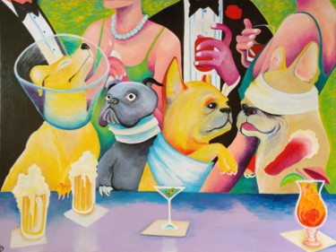 Pintura intitulada "Manners; Dog's Drin…" por Oberlin The Artist, Obras de arte originais, Acrílico