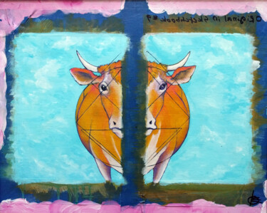 Malerei mit dem Titel "Content Bovine" von Oberlin The Artist, Original-Kunstwerk, Acryl