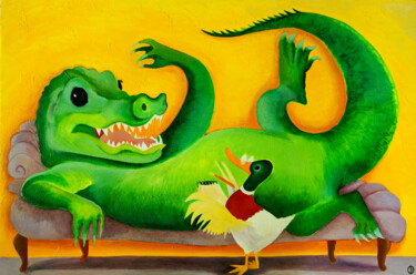 Schilderij getiteld "Croc & Doc" door Oberlin The Artist, Origineel Kunstwerk, Acryl