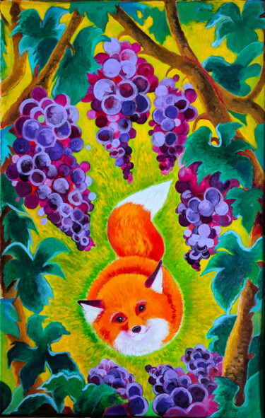 Peinture intitulée "The Fox And The Gra…" par Oberlin The Artist, Œuvre d'art originale, Huile