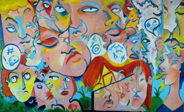 Peinture intitulée "Crowded" par Oberlin The Artist, Œuvre d'art originale, Huile