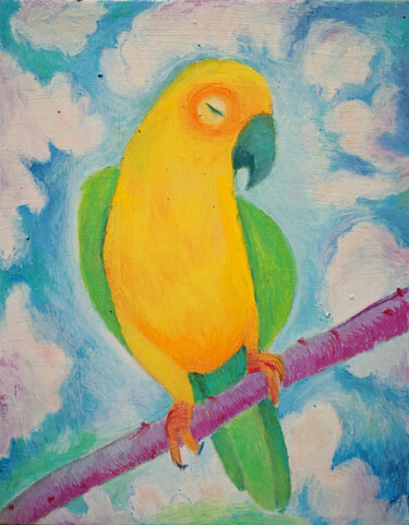 Painting titled "Bubba the Conure" by Oberlin The Artist, Original Artwork, Pastel