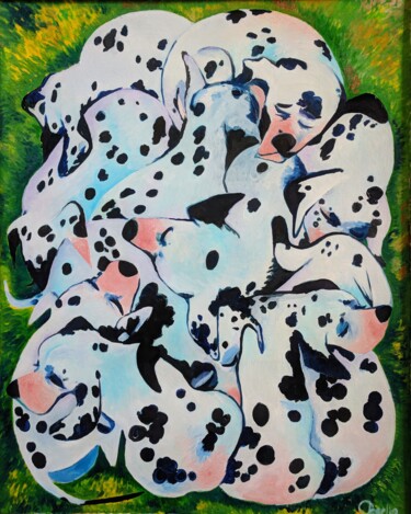 Dibujo titulada "Dalmation Pile" por Oberlin The Artist, Obra de arte original, Oleo