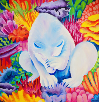 Pintura titulada "Face-Palm Polar Bear" por Oberlin The Artist, Obra de arte original, Oleo