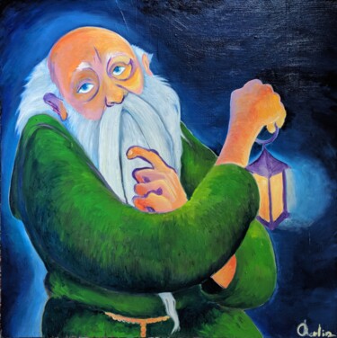 Schilderij getiteld "The Hermit" door Oberlin The Artist, Origineel Kunstwerk, Acryl