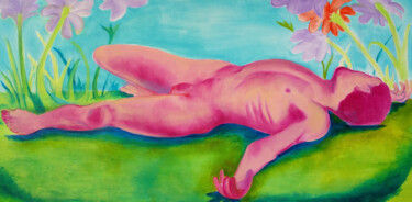 Zeichnungen mit dem Titel "Nude Dude #2" von Oberlin The Artist, Original-Kunstwerk, Acryl