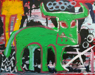 Painting titled "Green & Staring #2" by Oberlin The Artist, Original Artwork, Acrylic