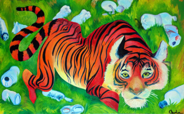 Painting titled "The Tiger" by Oberlin The Artist, Original Artwork, Oil