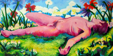 Painting titled "The Nude Dude" by Oberlin The Artist, Original Artwork, Oil