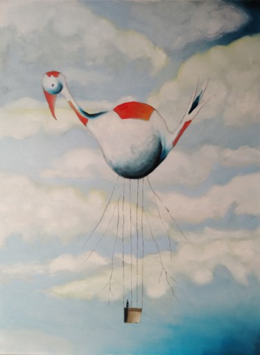 Painting titled "Balon" by Filip Łoziński, Original Artwork, Oil