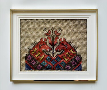 Textile Art titled "Chevaux" by Ek, Original Artwork, Embroidery Mounted on Glass