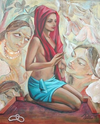 Painting titled "Мудра" by Ekaterina Abramova, Original Artwork