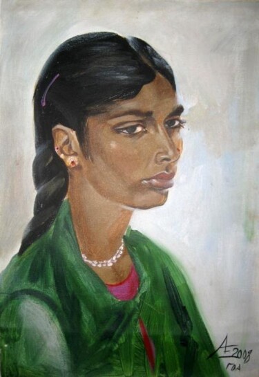 Painting titled "Портрет индианки_2" by Ekaterina Abramova, Original Artwork