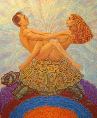 Painting titled "Tortoise Magic Wish…" by Ekaterina Abramova, Original Artwork, Other