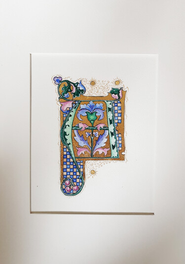 绘画 标题为“Initial Letter A, M…” 由Ekaterina Andreeva, 原创艺术品, 水彩