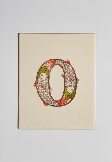 Картина под названием "Initial Letter O, M…" - Ekaterina Andreeva, Подлинное произведение искусства, Акварель