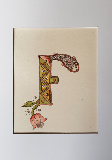 Rysunek zatytułowany „Initial Letter F, M…” autorstwa Ekaterina Andreeva, Oryginalna praca, Akwarela