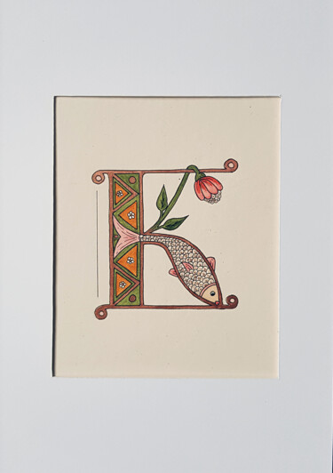 Σχέδιο με τίτλο "Letter K, Medieval…" από Ekaterina Andreeva, Αυθεντικά έργα τέχνης, Ακουαρέλα