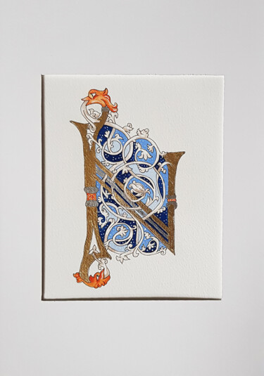 Рисунок под названием "Letter N with Drago…" - Ekaterina Andreeva, Подлинное произведение искусства, Акварель