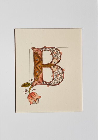 Disegno intitolato "Initial Letter B, M…" da Ekaterina Andreeva, Opera d'arte originale, Acquarello