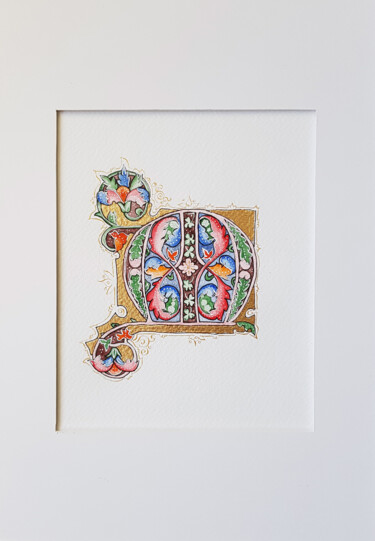 Painting titled "Letter M, Medieval…" by Ekaterina Andreeva, Original Artwork, Watercolor