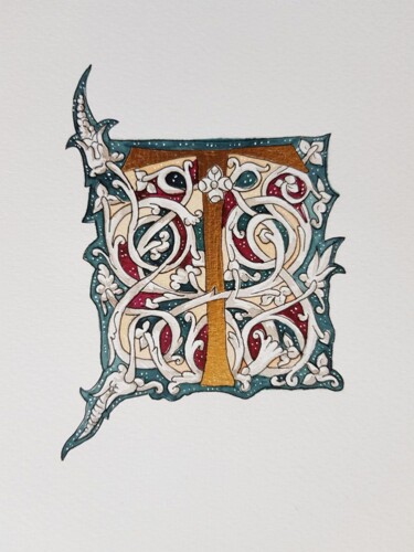 Disegno intitolato "Letter T in the sty…" da Ekaterina Andreeva, Opera d'arte originale, Acquarello
