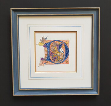 Painting titled "Framed initial lett…" by Ekaterina Andreeva, Original Artwork, Watercolor Mounted on Plexiglass