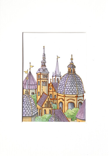 Dessin intitulée "Fairy town, Medieva…" par Ekaterina Andreeva, Œuvre d'art originale, Marqueur