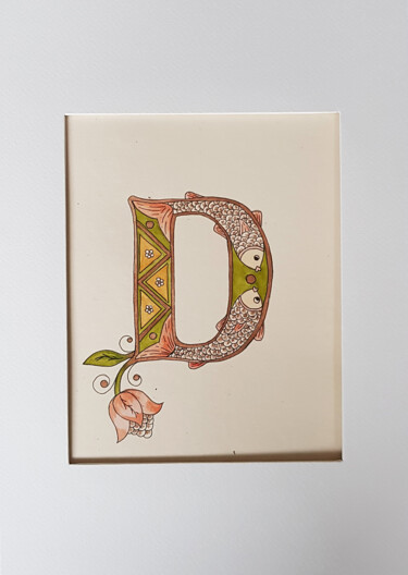 Zeichnungen mit dem Titel "Initial Letter D, M…" von Ekaterina Andreeva, Original-Kunstwerk, Aquarell