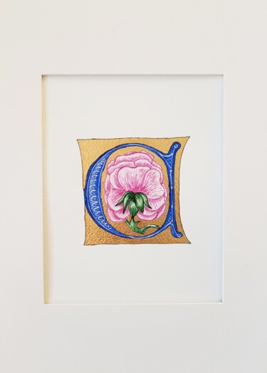 Malerei mit dem Titel "Letter A with rose,…" von Ekaterina Andreeva, Original-Kunstwerk, Aquarell