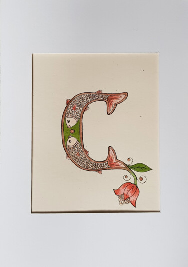 Malerei mit dem Titel "Initial Letter С, M…" von Ekaterina Andreeva, Original-Kunstwerk, Aquarell