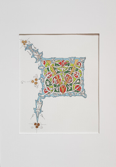 Initial Letter V, Pastel shades, Floral lettering, Alphabet Σχέδιο με τίτλο "Initial Letter V, P…" από Ekaterina Andreeva, Αυθεντικά έργα τέχνης, Ακουαρέλα