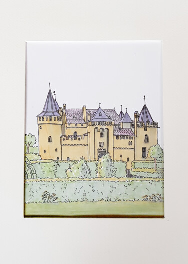 Dibujo titulada "Castle in the park,…" por Ekaterina Andreeva, Obra de arte original, Rotulador