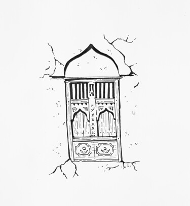 Dessin intitulée "Moroccan window at…" par Ekaterina Andreeva, Œuvre d'art originale, Marqueur
