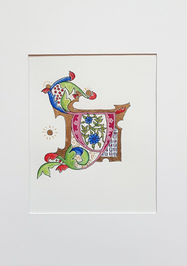 Ζωγραφική με τίτλο "Letter Y,  Floral M…" από Ekaterina Andreeva, Αυθεντικά έργα τέχνης, Ακουαρέλα