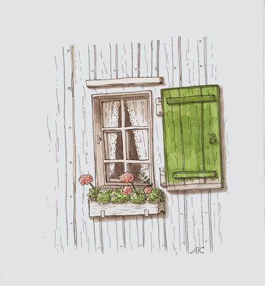 Рисунок под названием "Norwegian window in…" - Ekaterina Andreeva, Подлинное произведение искусства, Маркер