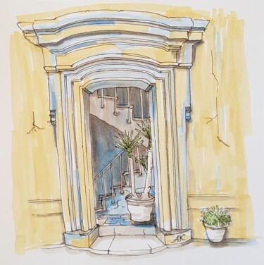 Рисунок под названием "Door in Naples in p…" - Ekaterina Andreeva, Подлинное произведение искусства, Маркер