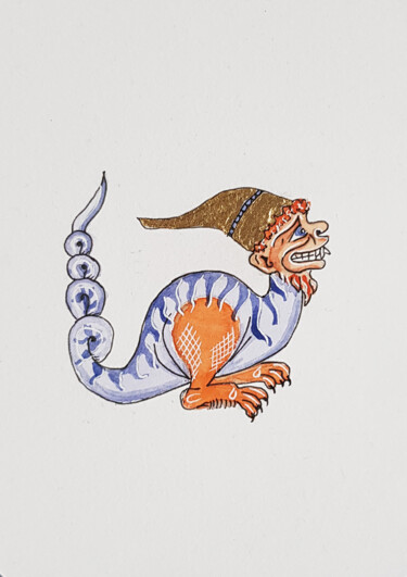 Rysunek zatytułowany „Medieval dragon wit…” autorstwa Ekaterina Andreeva, Oryginalna praca, Akwarela